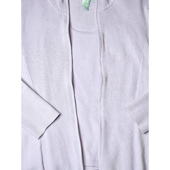 Vtg Shu Shu Women Lavender Cardigan & Tank Set Size S Ribbed Knit Cotton Blend - Picture 2 of 11